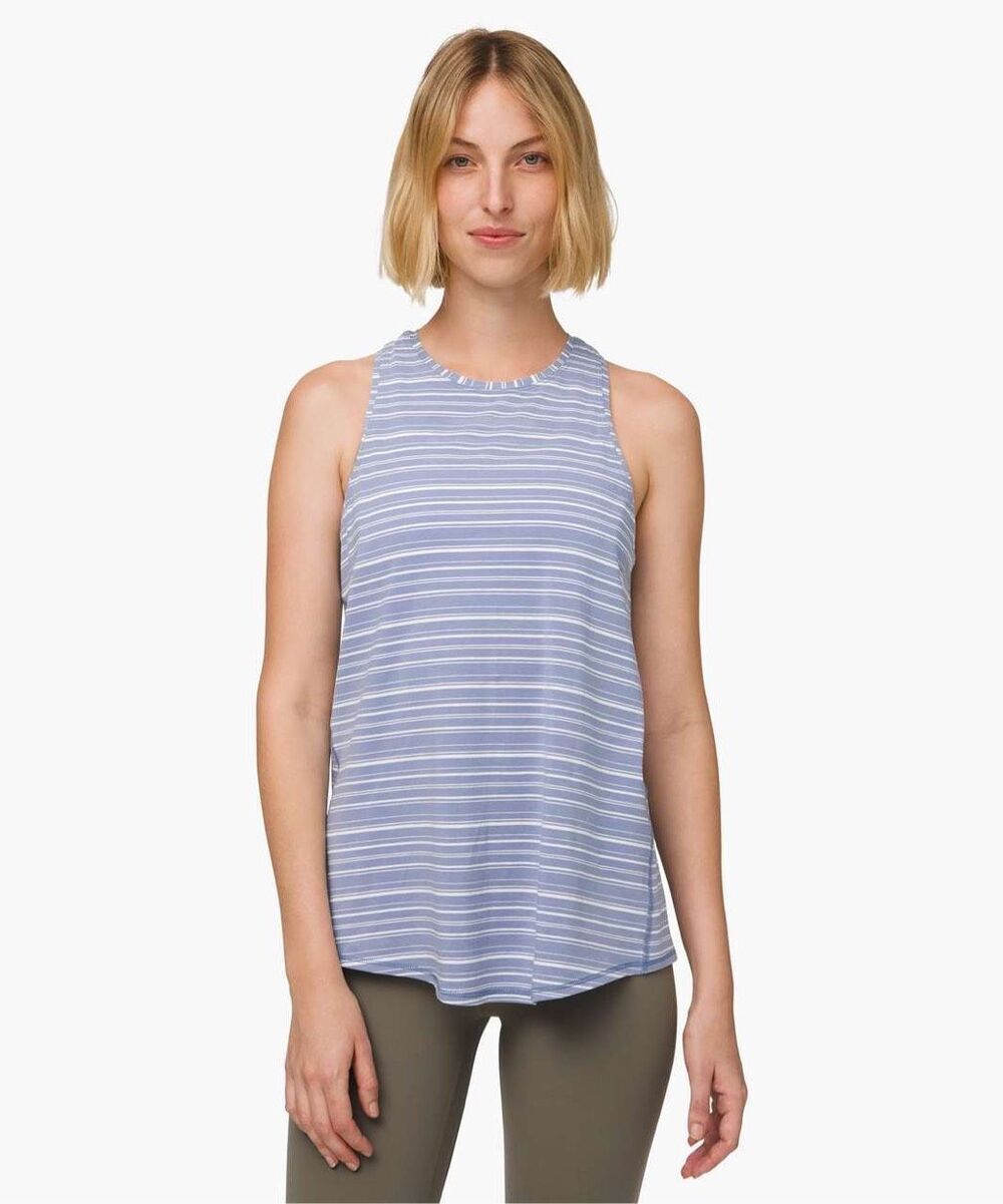 Lululemon All Tied Up Tank Cut Back Stripe Tempest Blue White